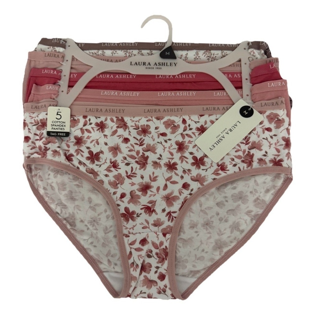 Laura Ashley Women's LS9540 5 Pairs Cotton Spandex Panties Tag Free Size M New
